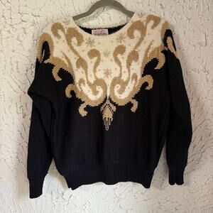 Vintage Jaclyn Smith Black and Gold Sweater S